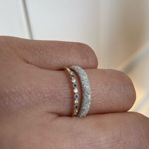 14K Gold Band with Silver Micro Pavé Stones — Crafted in Italy, Size 6